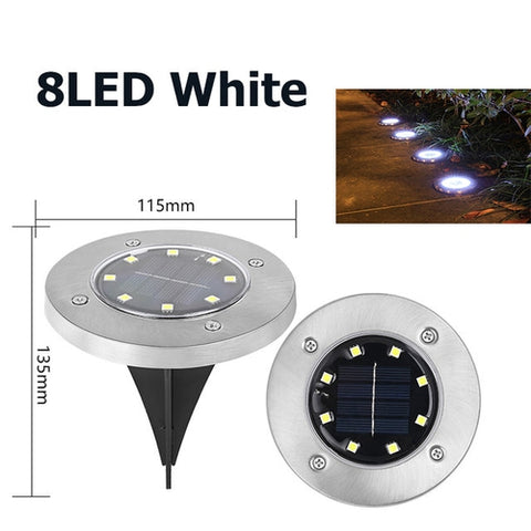 Image of Faro 8 Led Lampada Solare Luce Bianca Tondo Disco 4 Pezzi Giardino - Offershop.it