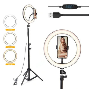 Luce Anello Led 30cm USB Treppiede 3 Luci Video Foto Selfie Cellulare - Offershop.it